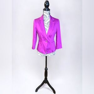White House Black Market One Button 3/4 Sleeve Tailored Blazer Size 4 In Magenta